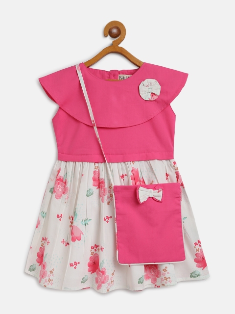 

Bella Moda Girls Pink & White Floral Print A-Line Dress with Sling Bag