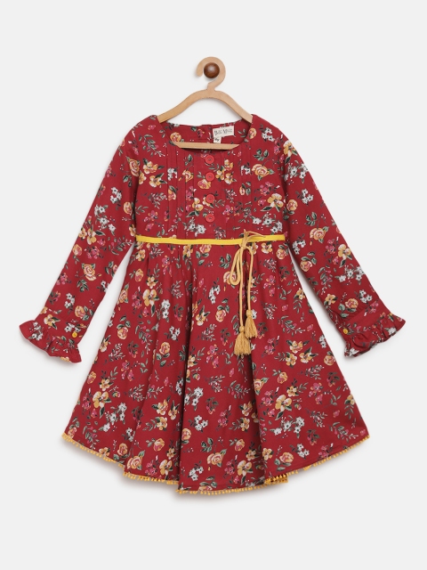 

Bella Moda Girls Red Floral Printed Fit and Flare Dress