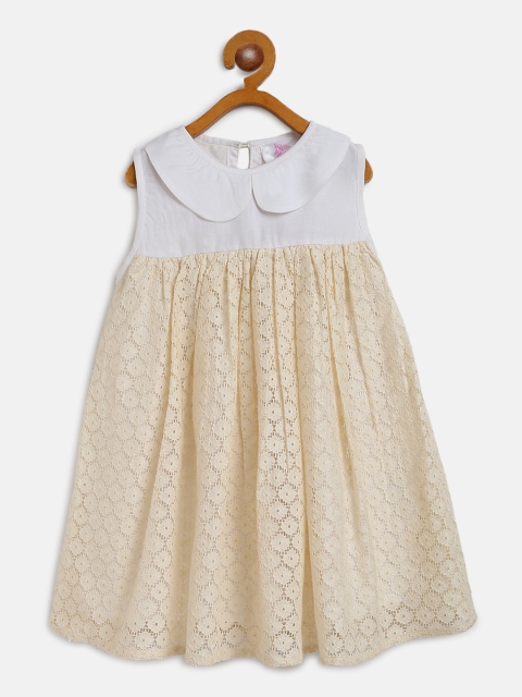 

Bella Moda Girls Cream-Coloured & White Lace A-Line Dress