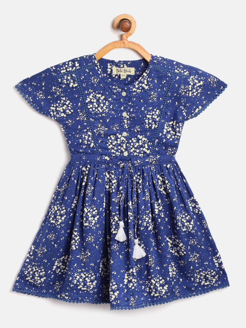

Bella Moda Girls Blue & White Floral Print Fit & Flare Dress