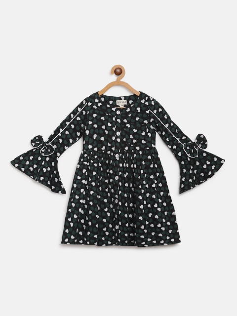 

Bella Moda Girls Black & Green Hearts Print A-Line Dress