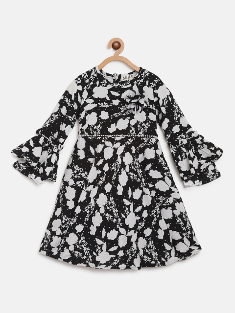 

Bella Moda Girls Black & White Floral Print A-Line Dress