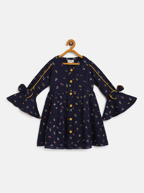 

Bella Moda Girls Navy Blue & Mustard Yellow Floral Print A-Line Dress