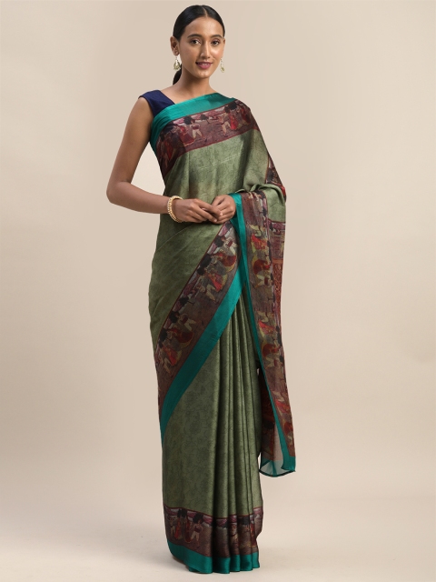 

Mirchi Fashion Olive Green Poly Chiffon Printed Baluchari Saree
