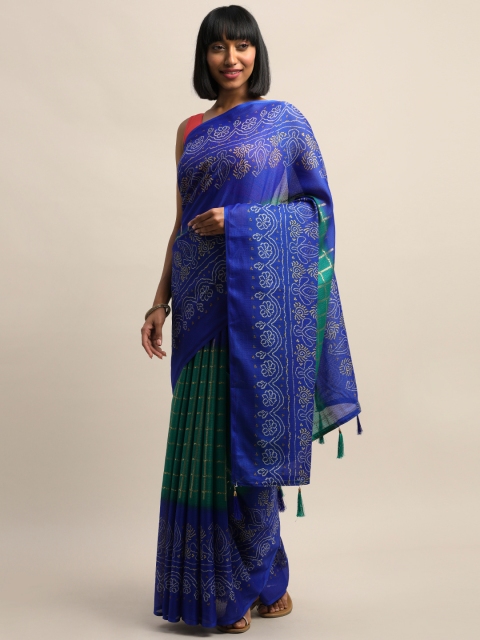 

Mirchi Fashion Navy Blue & Green Supernet Printed Bandhani Saree