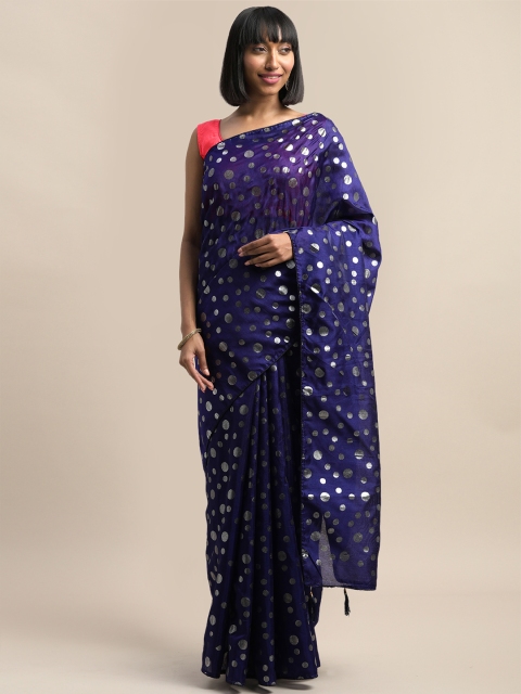 

MIRCHI FASHION Navy Blue & Silver-Coloured Silk Blend Foil Printed Saree