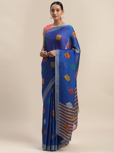 

Mirchi Fashion Blue Poly Chiffon Printed Bandhani Saree