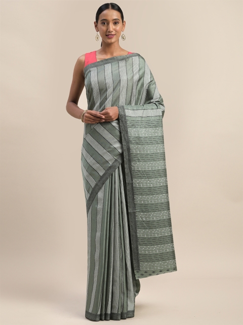 

MIRCHI FASHION Green & White Poly Silk Striped Manipuri Saree