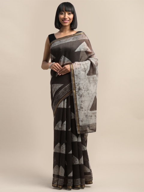 

Kalini Charcoal Grey & Off-White Printed Saree