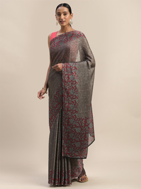 

Mirchi Fashion Grey & Maroon Poly Chiffon Printed Saree