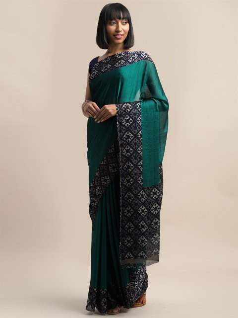 

Mirchi Fashion Teal Green Solid Poly Chiffon Saree