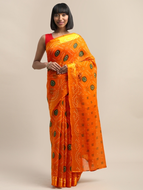 

Kalini Mustard Yellow & Green Printed Bandhani Saree