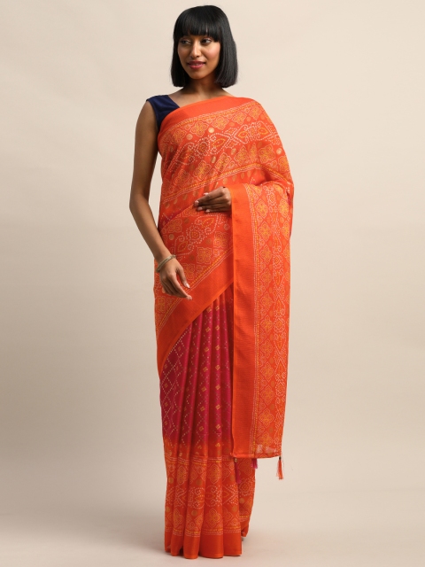 

Mirchi Fashion Orange & Pink Supernet Printed Bandhani Saree