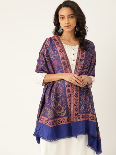 

Anekaant Women Blue & Pink Ethnic Motifs Woven Design Shawl