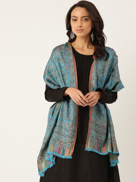 

Anekaant Women Blue & Beige Ethnic Motifs Woven Design Shawl