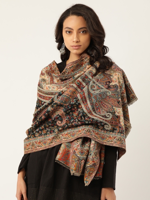 

Anekaant Black & Beige Woven Ethnic Motifs Woven Design Shawl