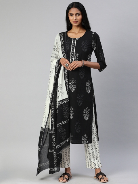 

AHIKA Women Black & White Printed Kurta with Pyjamas & Dupatta