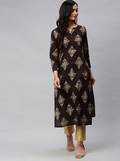 

AHIKA Women Brown & Grey Printed Straight Kurta