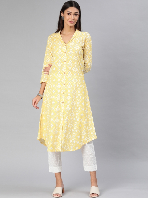 

AHIKA Women Yellow & White Printed A-Line Kurta