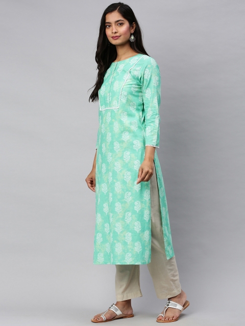 

AHIKA Women Sea Green Printed Straight Kurta