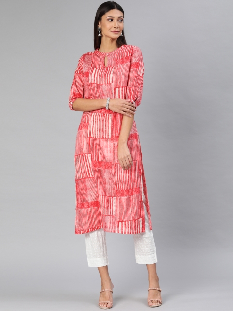 

AHIKA Women Red & White Printed Straight Kurta