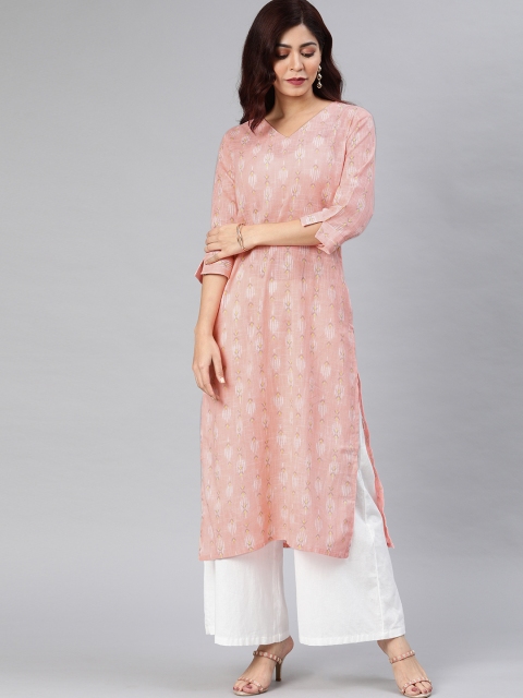 

AHIKA Women Pink Ethnic Printed Straight Kurta