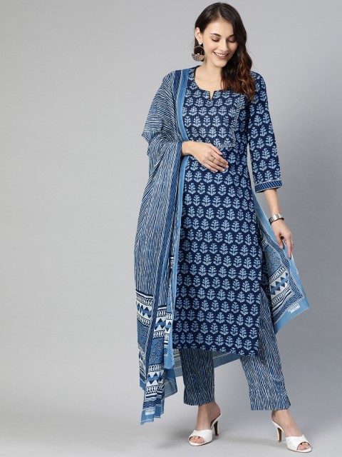 

AHIKA Women Blue Printed Kurta with Pyjamas & Dupatta