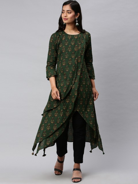 

AHIKA Women Green & Maroon Printed A-Line Kurta