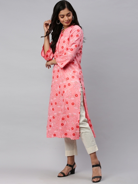 

AHIKA Women Pink Printed Straight Kurta