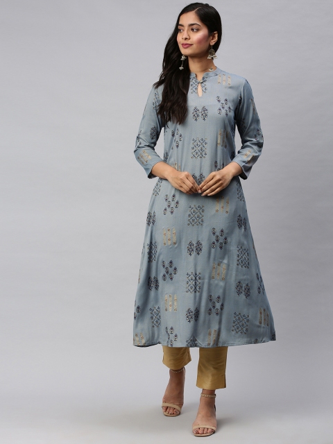 

AHIKA Women Blue Printed A-Line Kurta