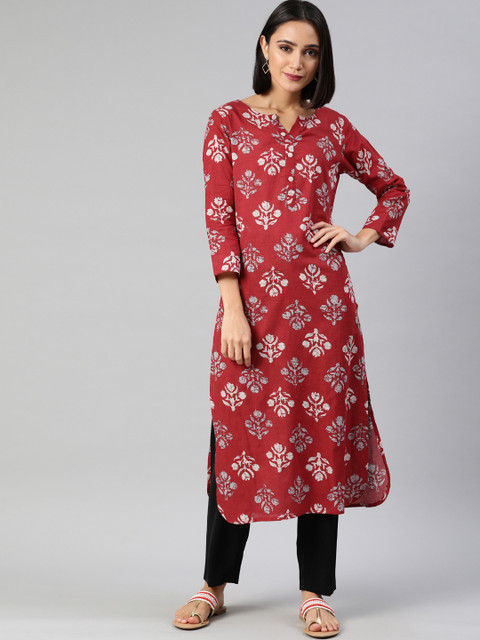 

AHIKA Women Red & White Printed A-Line Kurta