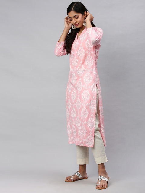 

AHIKA Women Pink & White Printed Straight Kurta