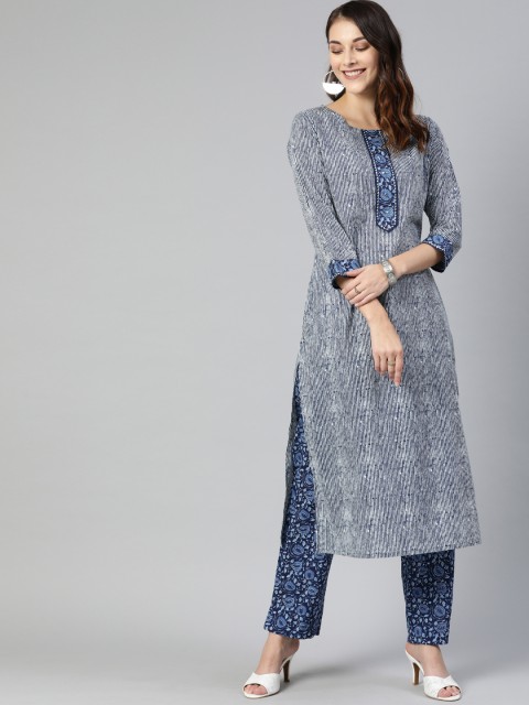 

AHIKA Women Blue Striped Kurta with Pyjamas