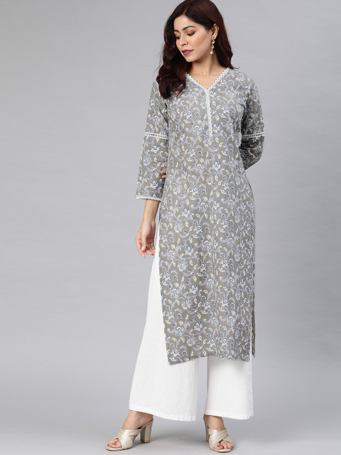 

AHIKA Women Grey Ethnic Printed Straight Kurta