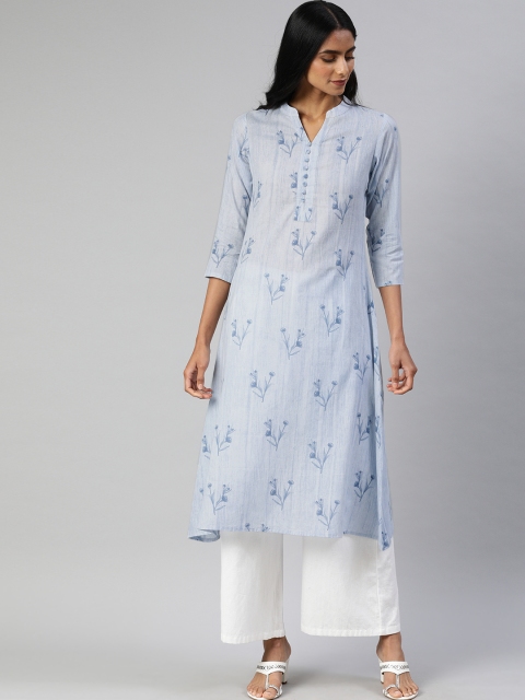 

AHIKA Women Blue Floral Printed A-Line Kurta