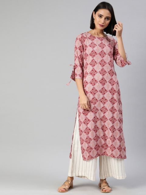 

AHIKA Women Pink & Red Printed A-Line Kurta