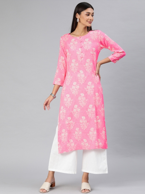 

AHIKA Women Pink & Beige Printed Straight Kurta