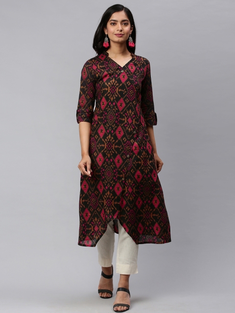 

AHIKA Women Black & Magenta Printed A-Line Kurta
