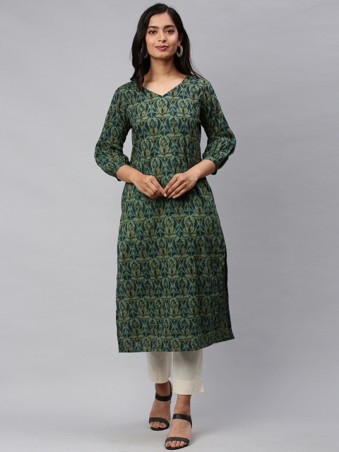 

AHIKA Women Green Printed Straight Kurta