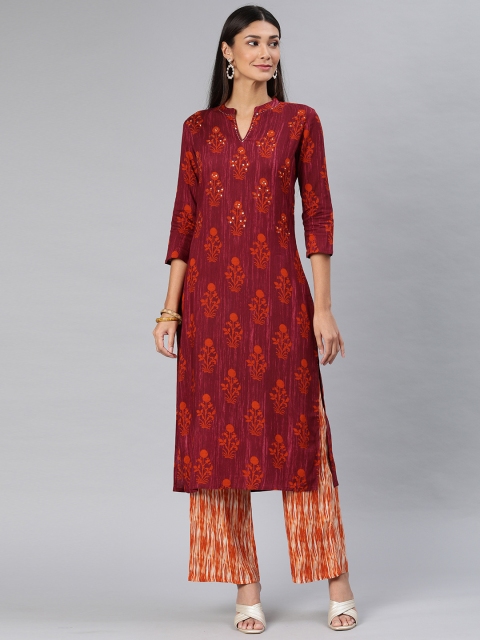 

AHIKA Women Red & Yellow Printed Kurta with Pyjamas