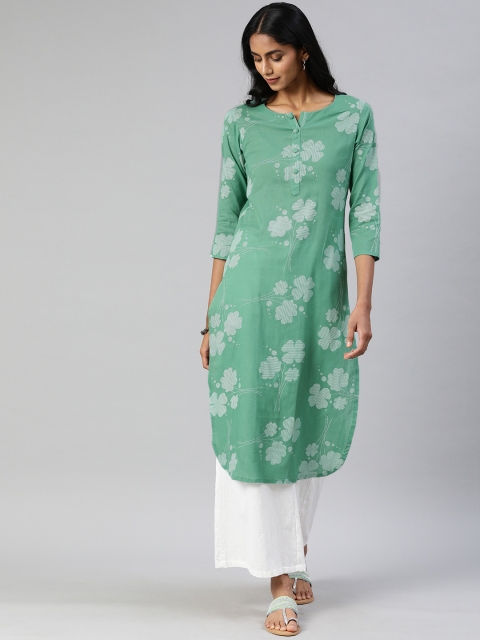 

AHIKA Women Green & White Floral Printed Straight Kurta