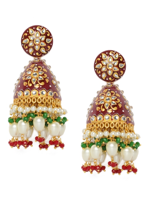 

Peora Maroon Gold-Plated Meenakari Handcrafted Dome Shaped Jhumkas