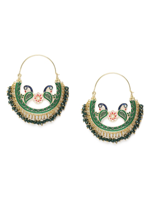 

Peora Green Gold-Plated Handcrafted Enamelled Crescent Shaped Hoop Earrings