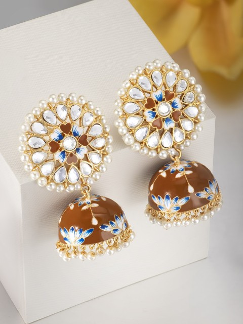 

Peora Brown Gold-Plated Meenakari Dome Shaped Jhumkas