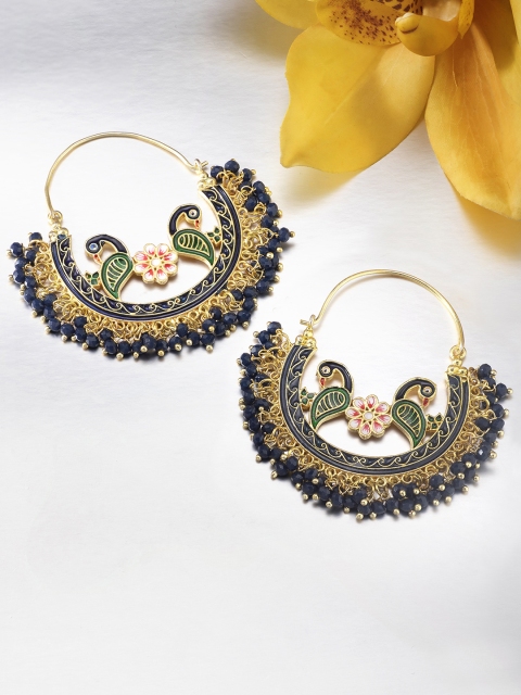 

Peora Green & Gold-Plated Peacock Shaped Hoop Earrings