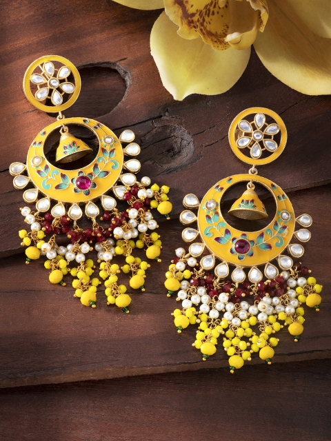 

Peora Yellow & Red Gold-Plated Enamelled Meenakari Handcrafted Classic Drop Earrings