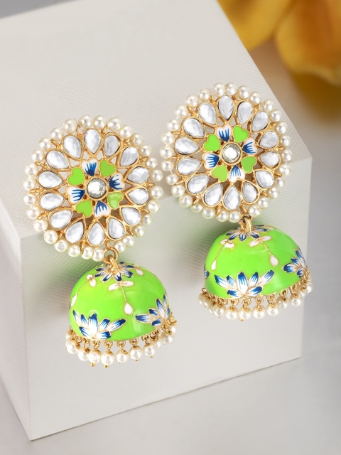 

Peora Green Gold-Plated Meenakari Dome Shaped Jhumkas