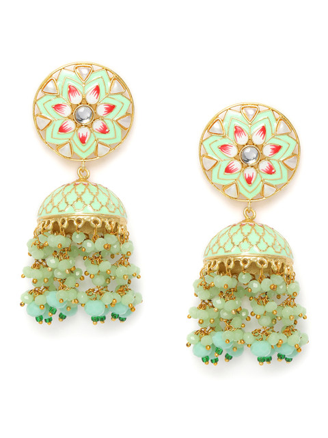 

Peora Sea Green Gold-Plated Meenakari Dome Shaped Jhumkas