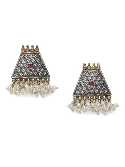

Peora Oxidised Silver-Plated Geometric Drop Earrings