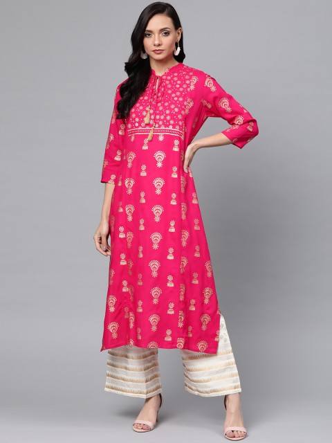 

Anubhutee Women Pink & Off-White Ethnic Kurta with Palazzos